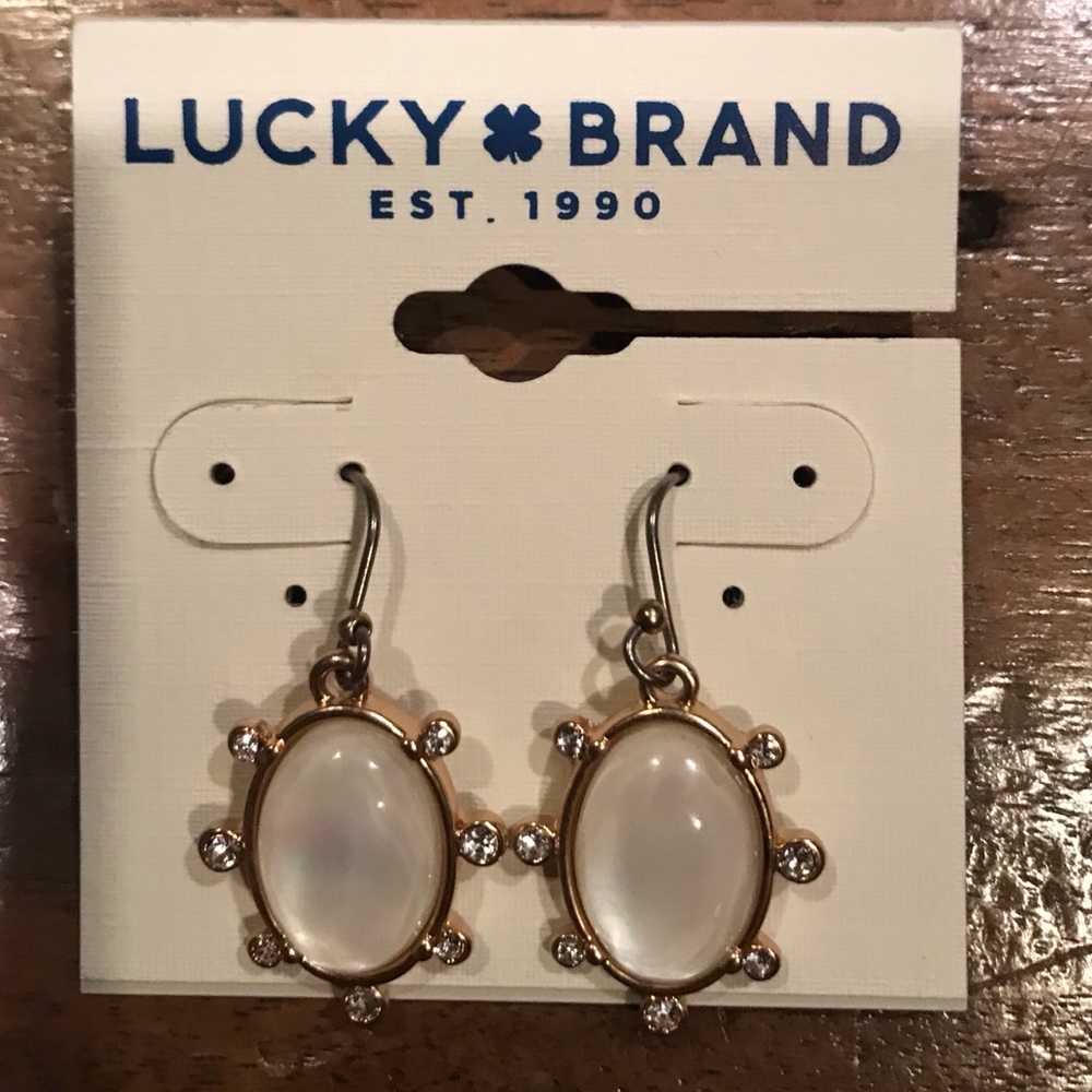 Lucky Brand Gold and White Opal Dangle Earrings